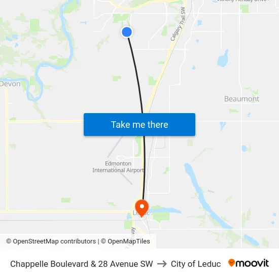 Chappelle Boulevard & 28 Avenue SW to City of Leduc map