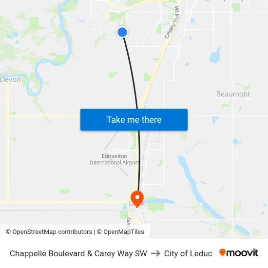 Chappelle Boulevard & Carey Way  SW to City of Leduc map