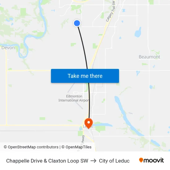 Chappelle Drive & Claxton Loop SW to City of Leduc map