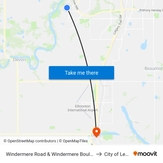 Windermere Road & Windermere Boulevard to City of Leduc map