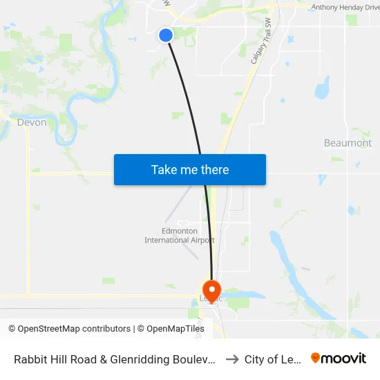 Rabbit Hill Road & Glenridding Boulevard SW to City of Leduc map