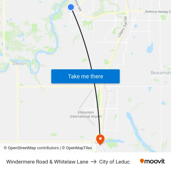 Windermere Road & Whitelaw Lane to City of Leduc map