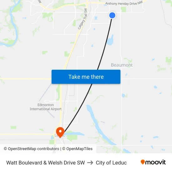 Watt Boulevard & Welsh Drive SW to City of Leduc map