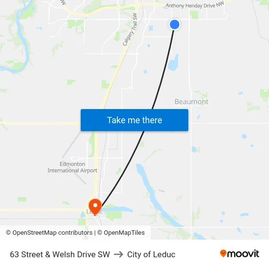 63 Street & Welsh Drive SW to City of Leduc map