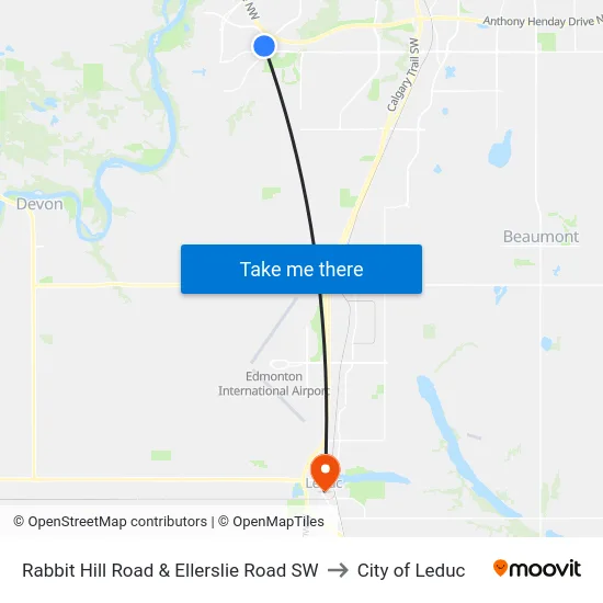 Rabbit Hill Road & Ellerslie Road SW to City of Leduc map