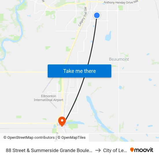 88 Street & Summerside Grande Boulevard SW to City of Leduc map