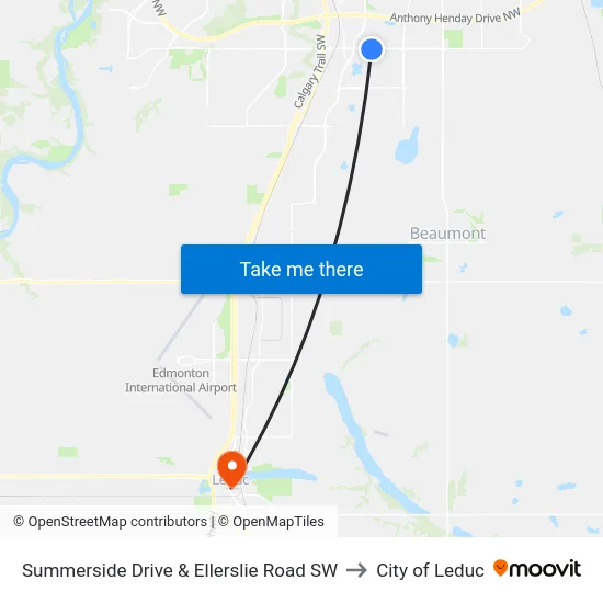 Summerside Drive & Ellerslie Road SW to City of Leduc map