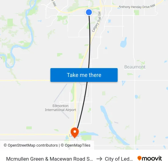 Mcmullen Green & Macewan Road SW to City of Leduc map