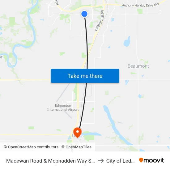 Macewan Road & Mcphadden Way SW to City of Leduc map