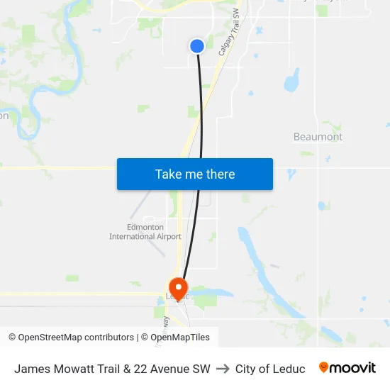 James Mowatt Trail & 22 Avenue SW to City of Leduc map