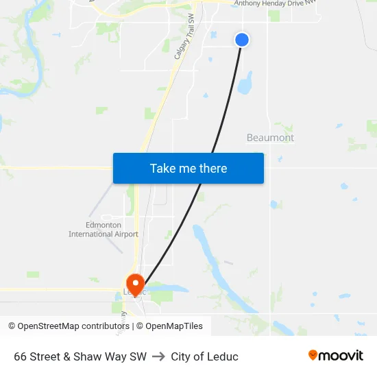 66 Street  & Shaw Way SW to City of Leduc map