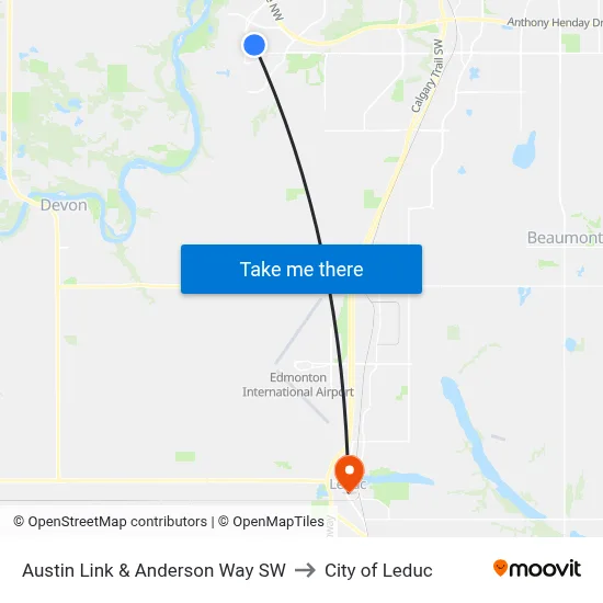 Austin Link & Anderson Way SW to City of Leduc map