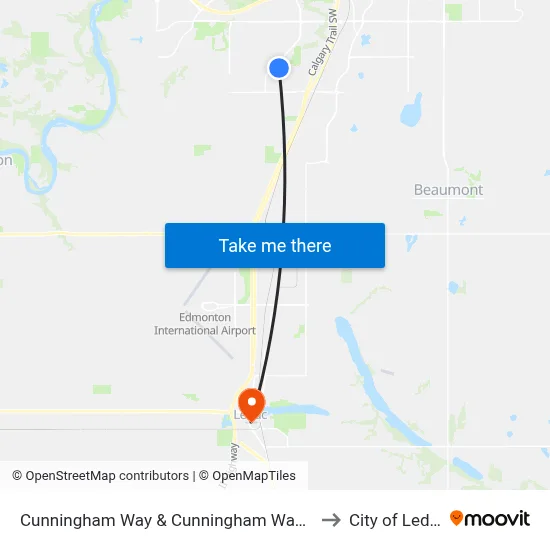 Cunningham Way & Cunningham Way SW to City of Leduc map