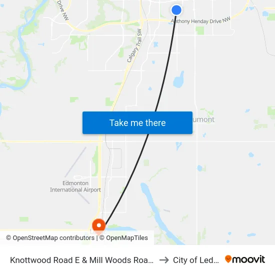 Knottwood Road E & Mill Woods Road S to City of Leduc map