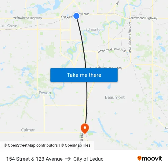 154 Street & 123 Avenue to City of Leduc map