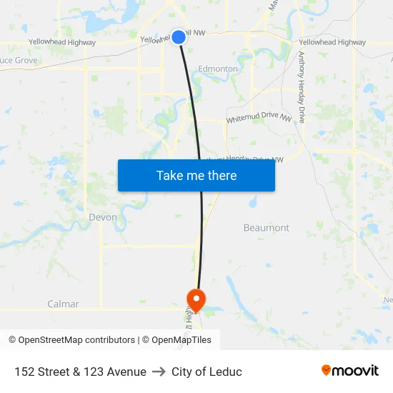 152 Street & 123 Avenue to City of Leduc map