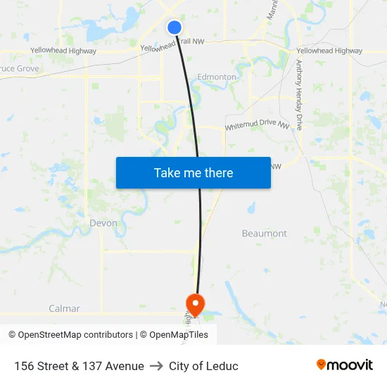 156 Street & 137 Avenue to City of Leduc map