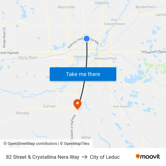 82 Street & Crystallina Nera Way to City of Leduc map