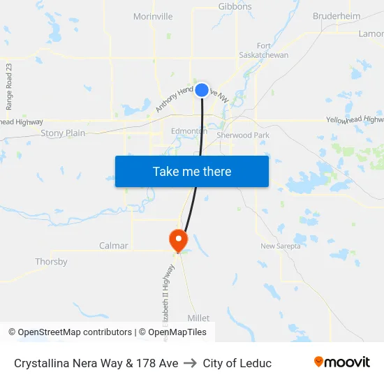 Crystallina Nera Way & 178 Ave to City of Leduc map