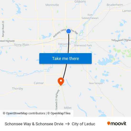 Schonsee Way & Schonsee Drvie to City of Leduc map