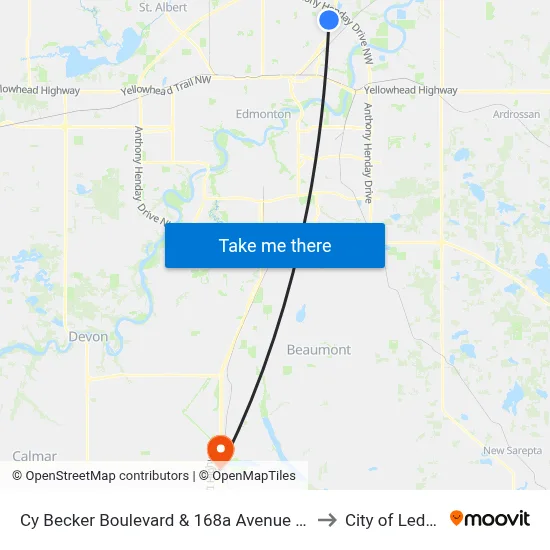 Cy Becker Boulevard & 168a Avenue Sb to City of Leduc map