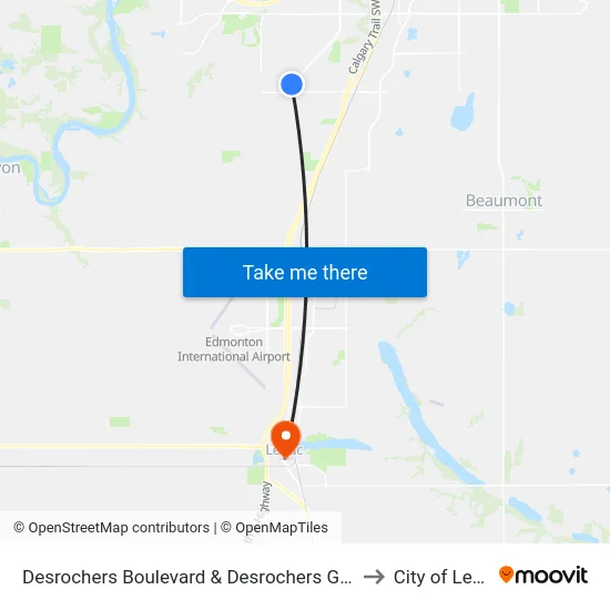 Desrochers Boulevard & Desrochers Gate SW to City of Leduc map