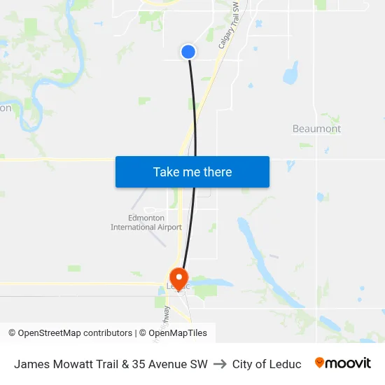 James Mowatt Trail & 35 Avenue SW to City of Leduc map