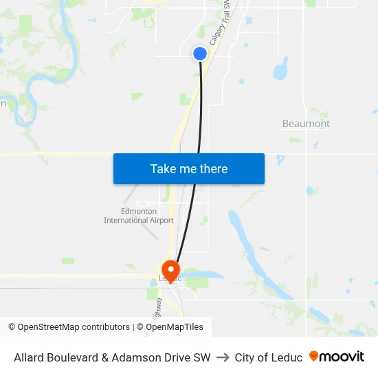 Allard Boulevard & Adamson Drive SW to City of Leduc map