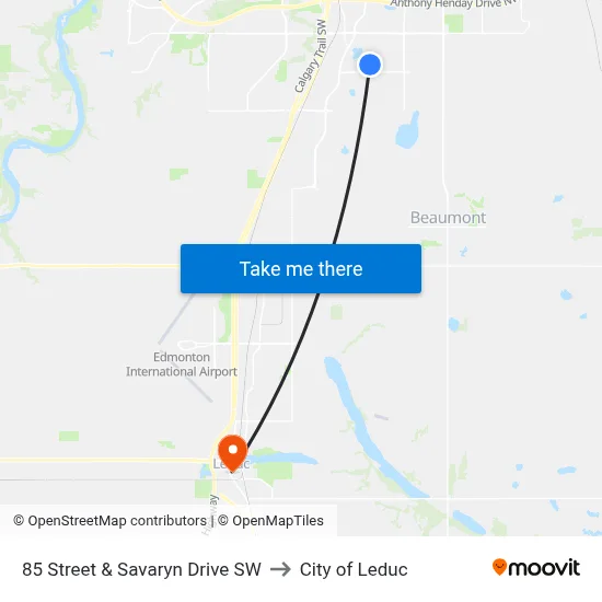 85 Street & Savaryn Drive SW to City of Leduc map