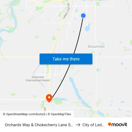 Orchards Way & Chokecherry Lane SW to City of Leduc map