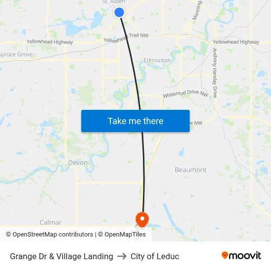 Grange Dr & Village Landing to City of Leduc map