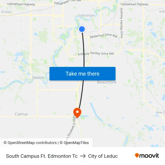 South Campus Ft. Edmonton Tc to City of Leduc map