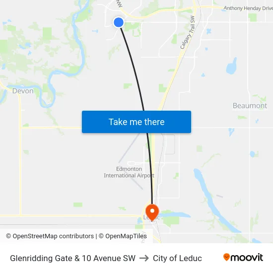 Glenridding Gate & 10 Avenue SW to City of Leduc map