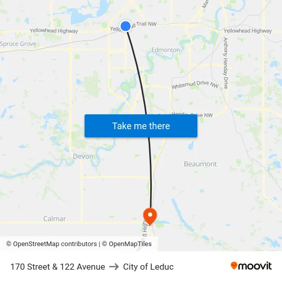 170 Street & 122 Avenue to City of Leduc map