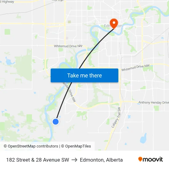 182 Street & 28 Avenue SW to Edmonton, Alberta map