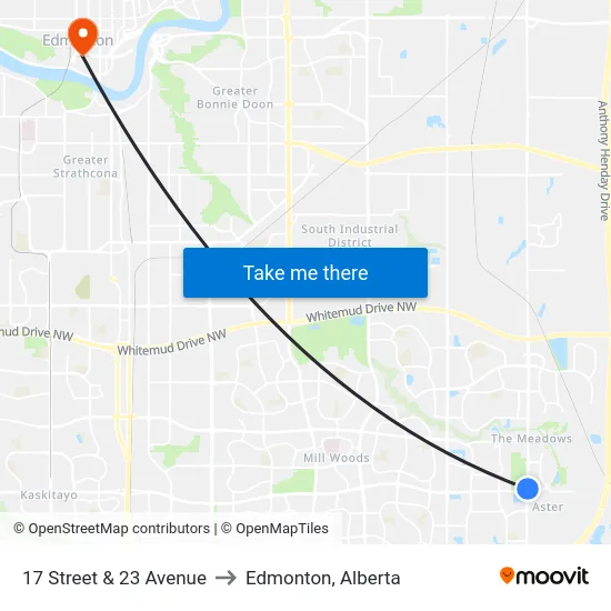 17 Street & 23 Avenue to Edmonton, Alberta map