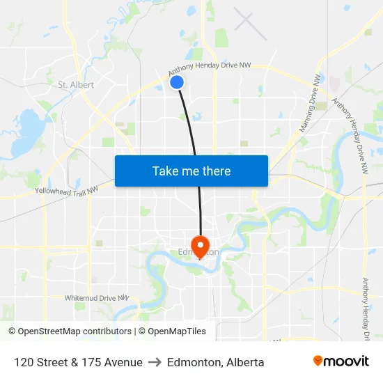 120 Street & 175 Avenue to Edmonton, Alberta map