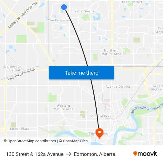 130 Street & 162a Avenue to Edmonton, Alberta map
