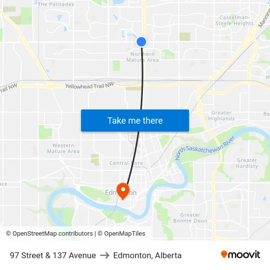 97 Street & 137 Avenue to Edmonton, Alberta map