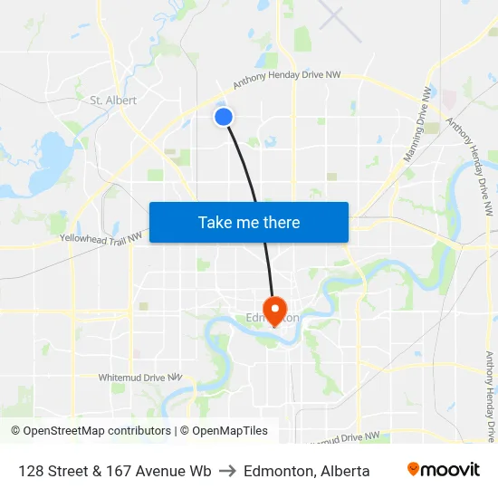 128 Street & 167 Avenue Wb to Edmonton, Alberta map
