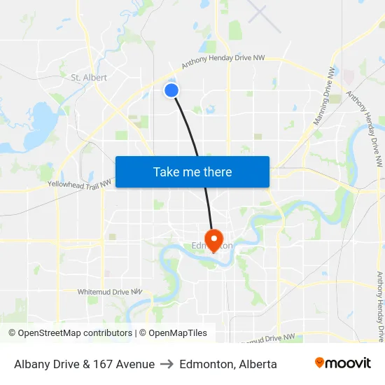 Albany Drive & 167 Avenue to Edmonton, Alberta map