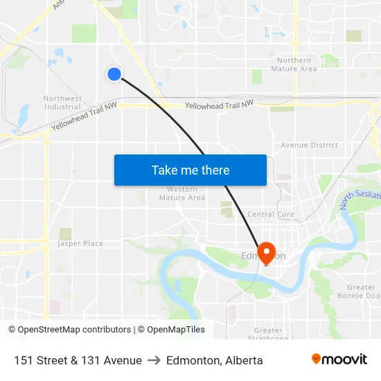 151 Street & 131 Avenue to Edmonton, Alberta map
