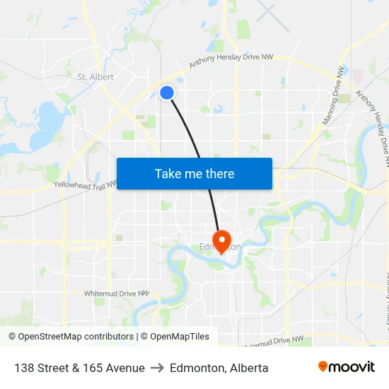 138 Street & 165 Avenue to Edmonton, Alberta map