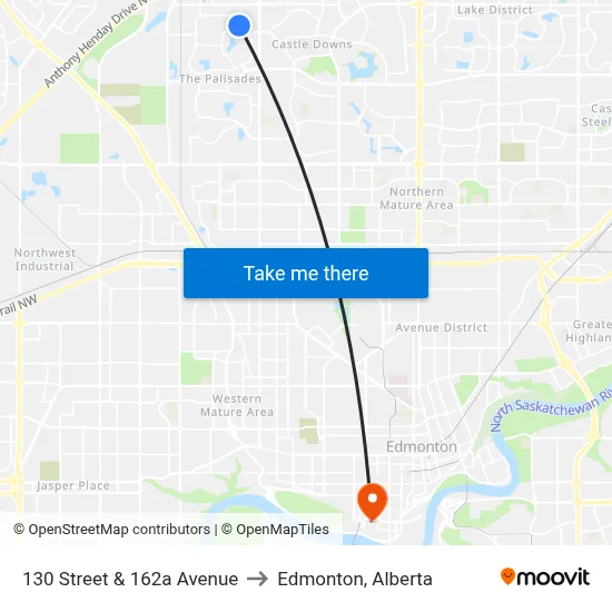 130 Street & 162a Avenue to Edmonton, Alberta map