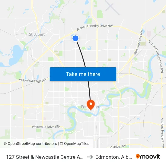 127 Street & Newcastle Centre Access to Edmonton, Alberta map