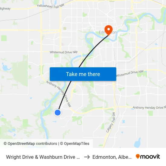 Wright Drive  & Washburn Drive SW to Edmonton, Alberta map