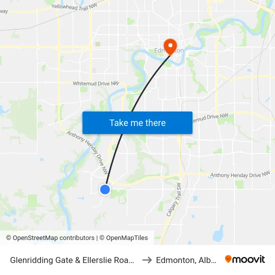 Glenridding Gate & Ellerslie Road SW to Edmonton, Alberta map