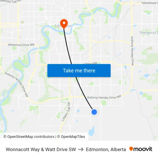 Wonnacott Way & Watt Drive SW to Edmonton, Alberta map
