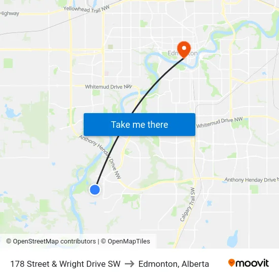 178 Street & Wright Drive SW to Edmonton, Alberta map