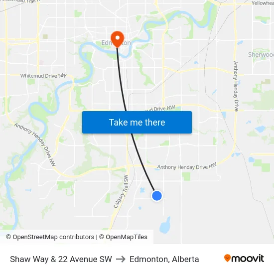 Shaw Way & 22 Avenue SW to Edmonton, Alberta map